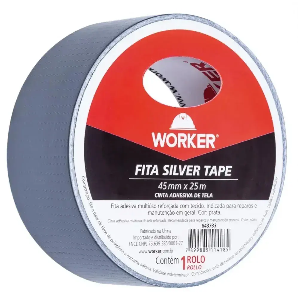 Fita adesiva silver tape multiuso 45MM x 25M transparente Worker — fotografia 6