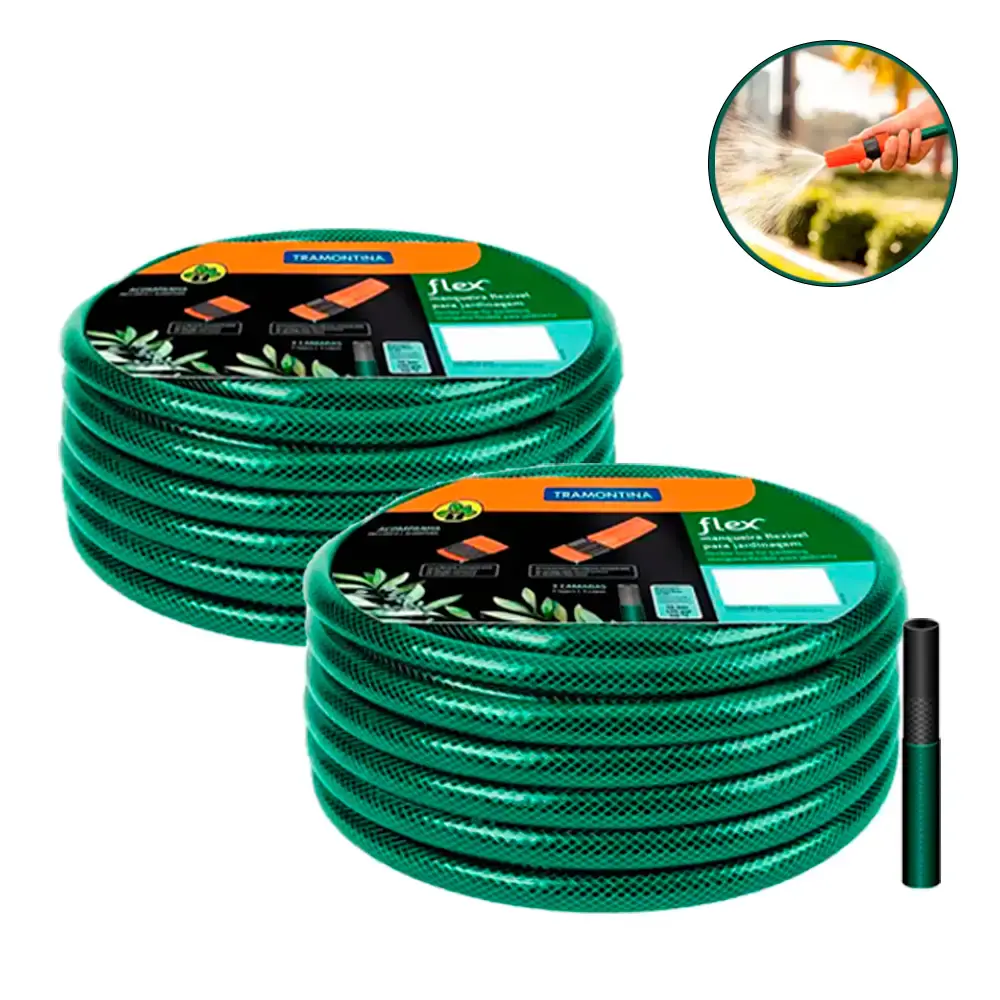 Kit 2 mangueiras para jardim de 15M com esguicho 76167150 Tramontina — fotografia de referência