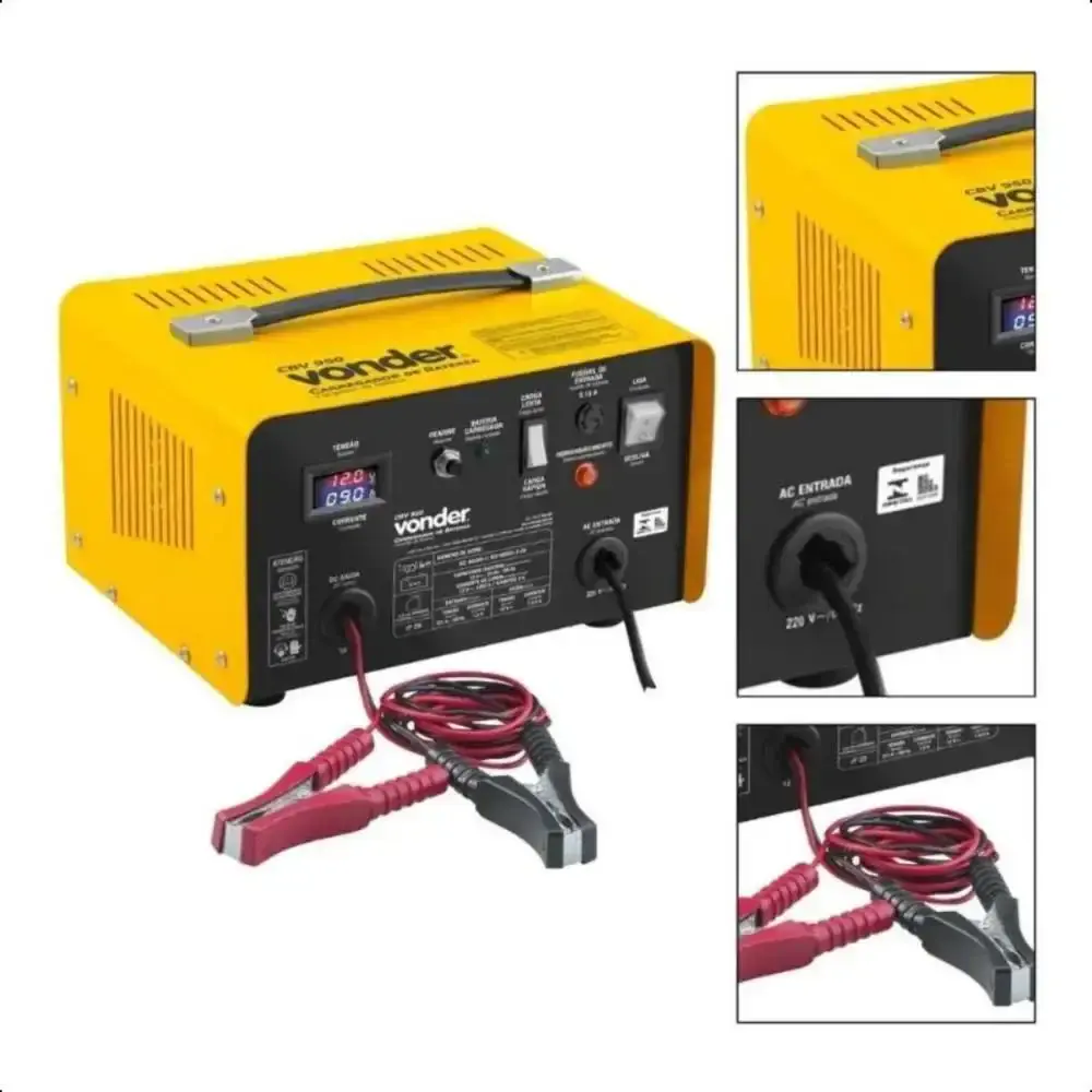 Carregador de bateria 25 a 90 ampère-hora 12 volts Vonder — fotografia 4