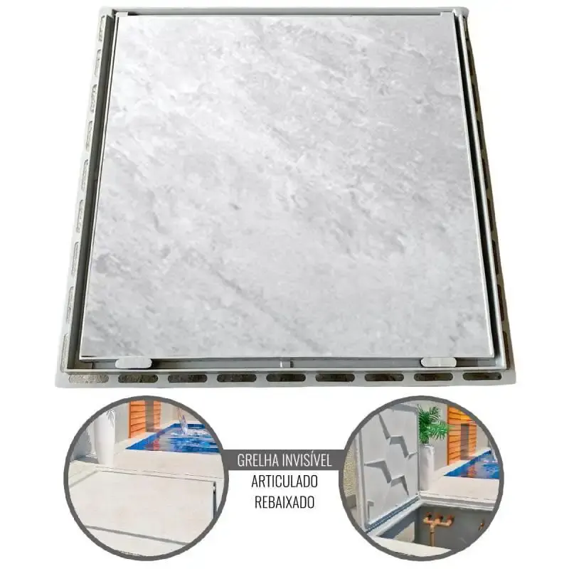 Tampão 90 x 90 CM Rebaixado Articulado Grelha Invisível p/ Casa Máquinas Piscinas 371903 Cinza GDA