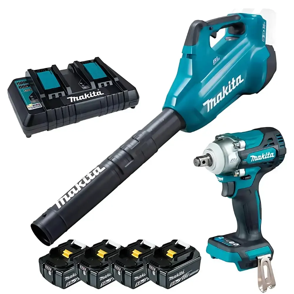 Soprador a bateria 36V e chave de impacto 1/2POL com carregador 127V e 4 baterias 5AH Makita — fotografia de referência