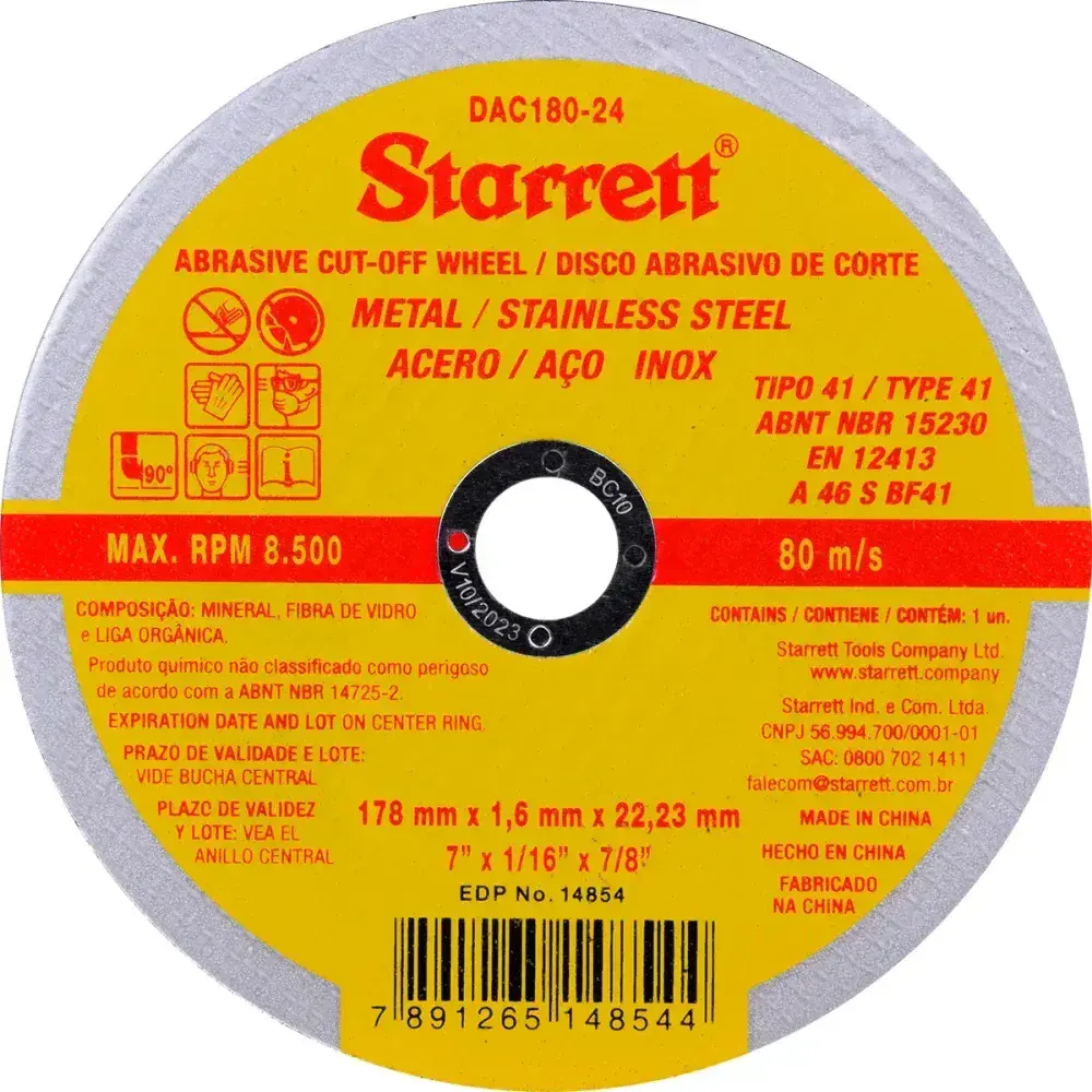Disco abrasivo de corte fino para aço inox 7 1,6MM Starrett — fotografia 6
