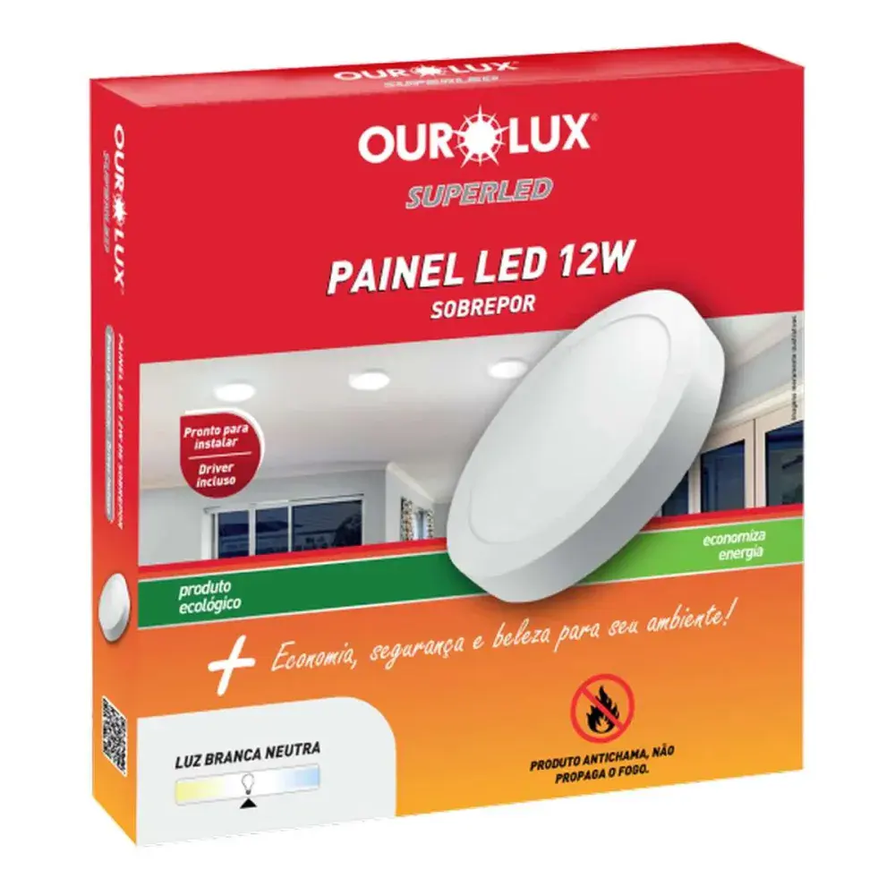 Painel led redondo sobrep 12W 2700K biv Ourolux