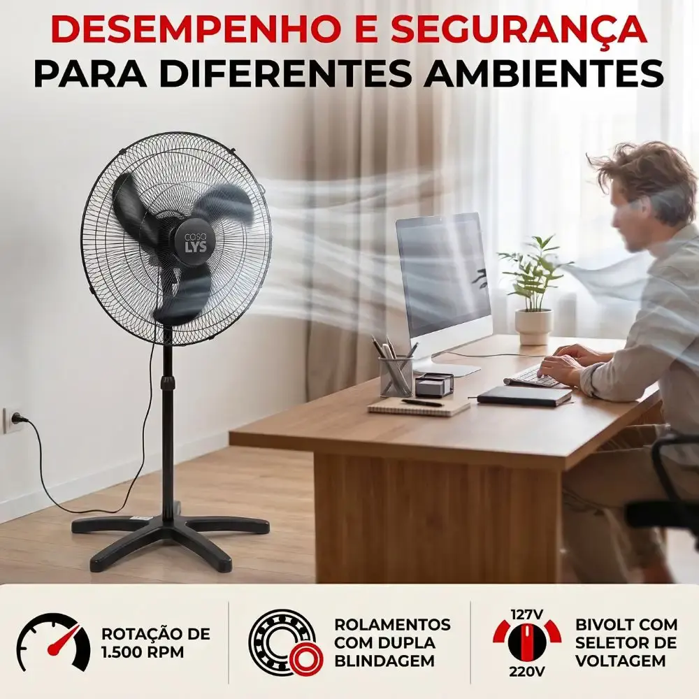 Ventilador de coluna oscilante vellum 60 CM 210W bivolt com chave seletora casa LYS — fotografia 6