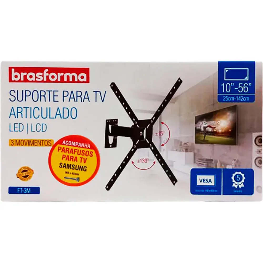 Suporte articulado para tv de 10” a 56” com 3 movimentos da Brasforma — fotografia 2