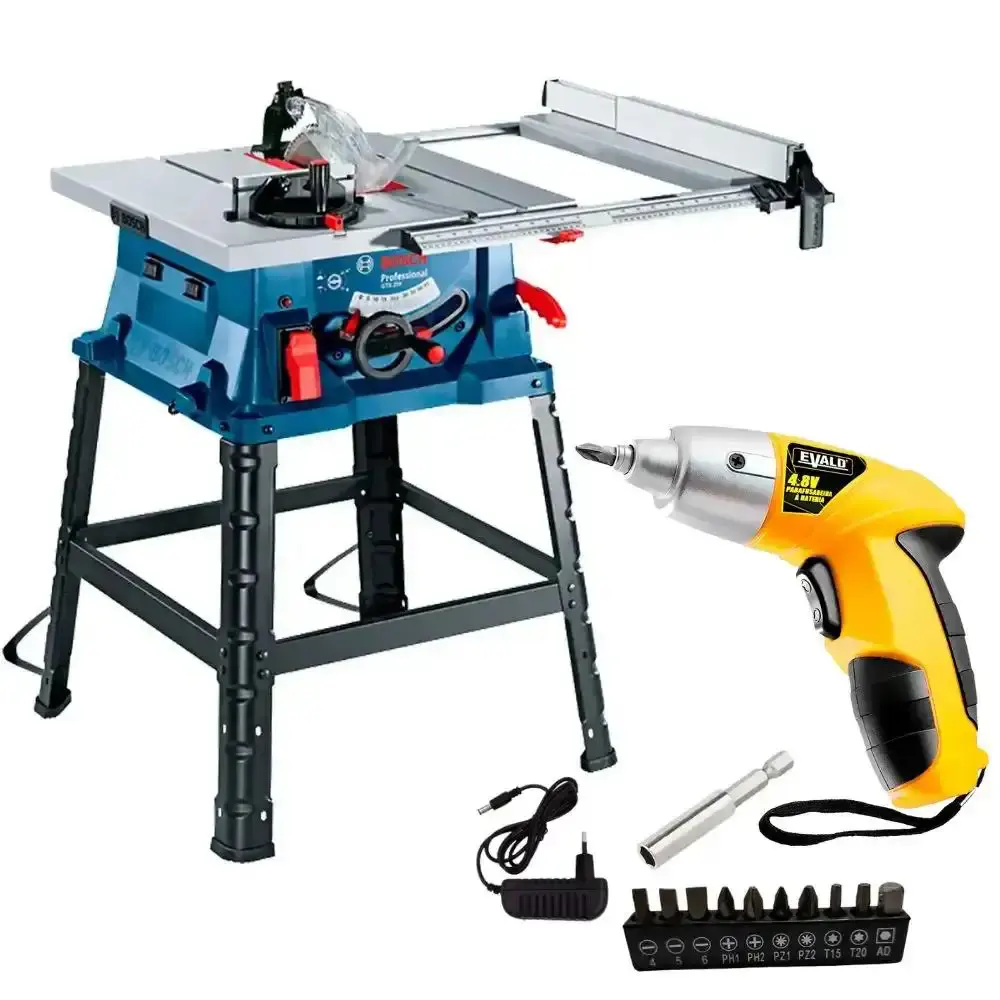 Serra circular de mesa 10POL 1800W Bosch com parafusadeira a bateria 4,8V e kit 12 peças evald 220 V — fotografia 9