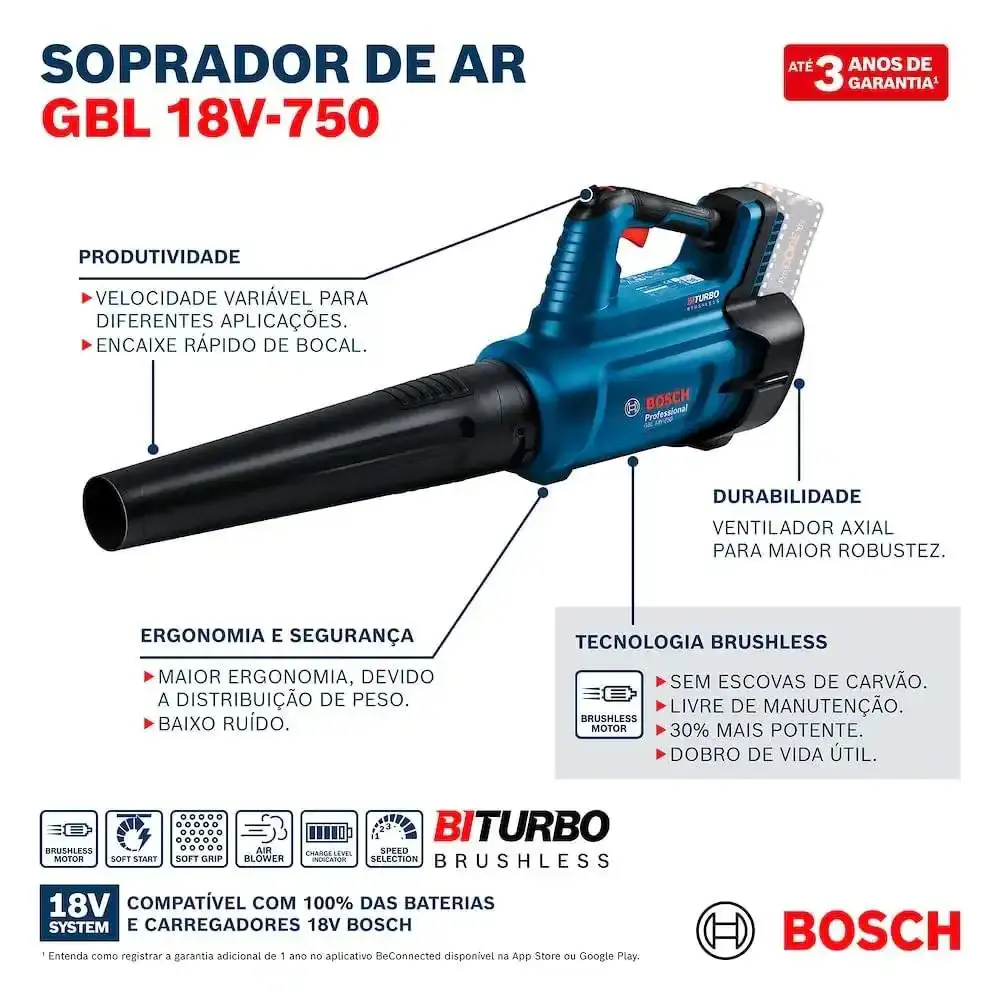 Soprador de ar GBL 18V-750 brushless biturbo sem bateria Bosch — fotografia 9