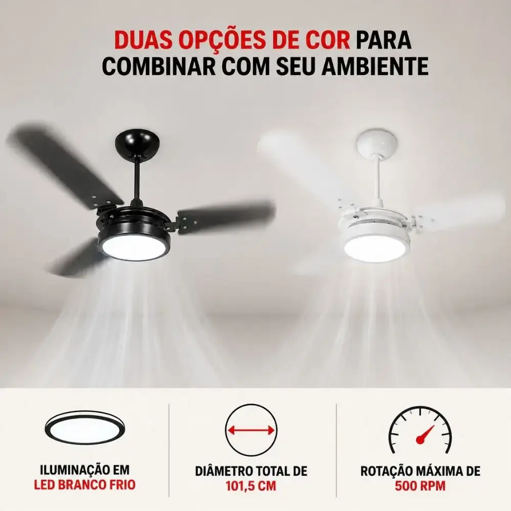 Ventilador de teto ventus 3 pás com LED 6K casa LYS Branco 220 V — fotografia 3