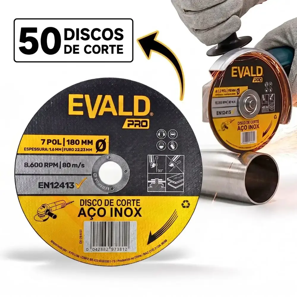 Disco de Corte Inox 50 Unidades 7 POL x 1,6 MM 8.600 RPM EVALD PRO — fotografia 2