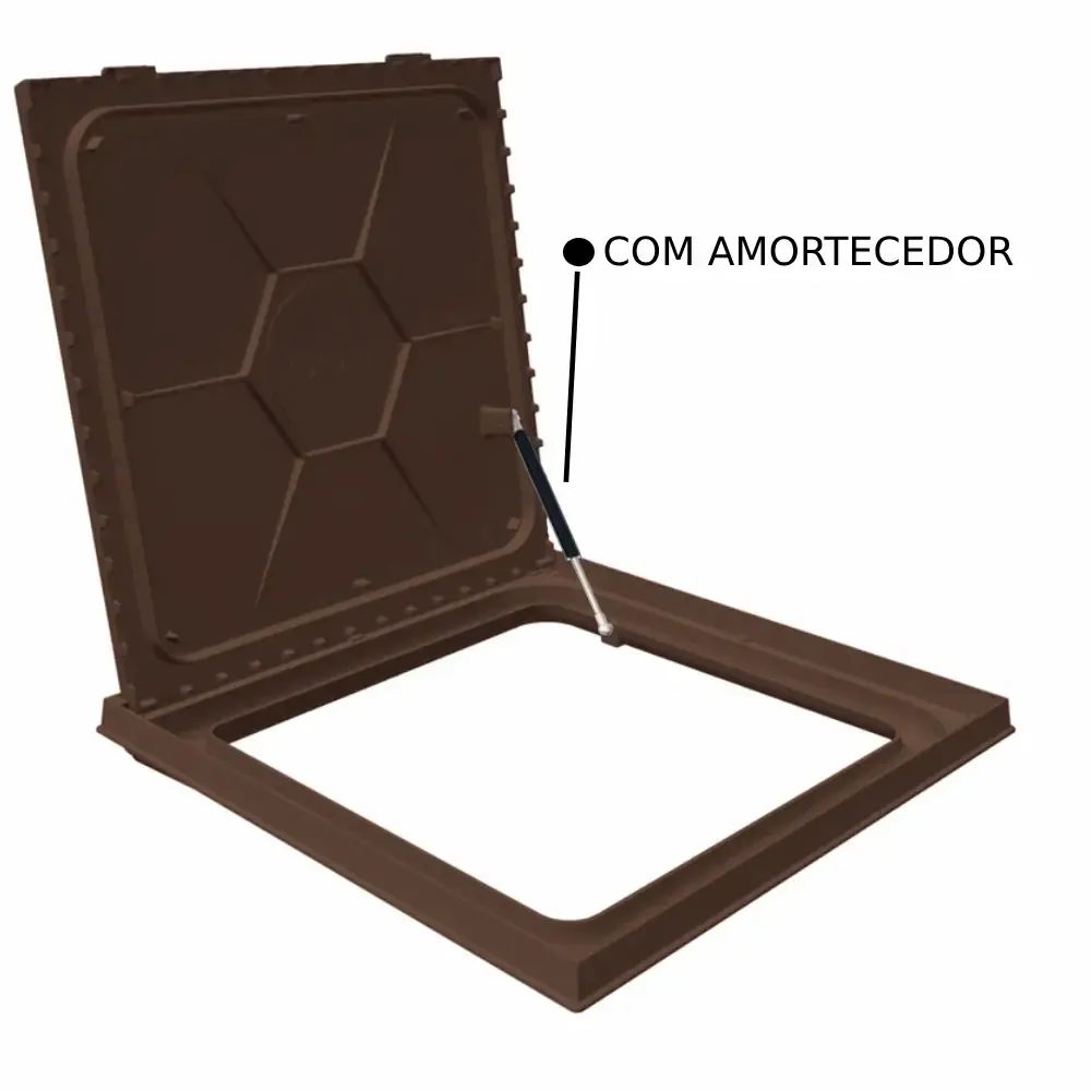 Tampão 80 x 80 CM Rebaixado Articulado c/ Grelha Casa de Máquinas de Piscinas 3181 Marrom Fosco Amortecedor GDA — fotografia 3