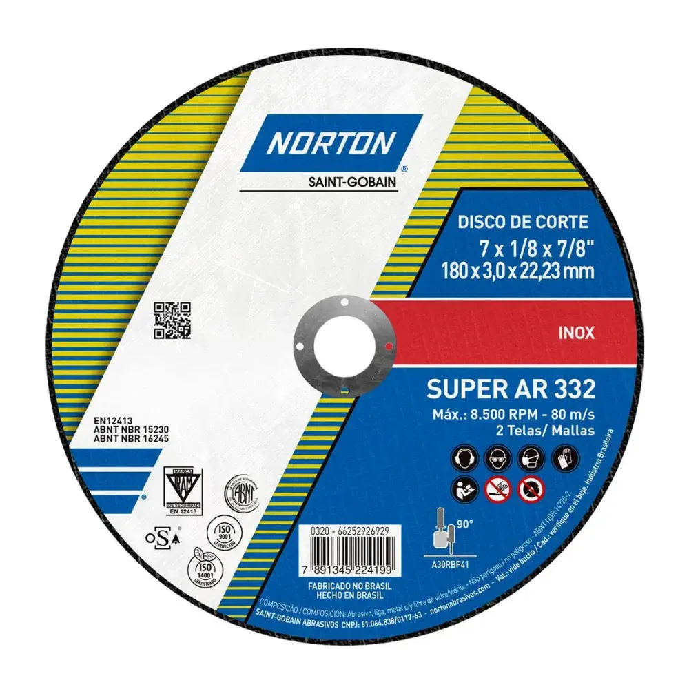 Disco de corte e desbaste super inox ar 332 180X3.0MM Norton — fotografia 3