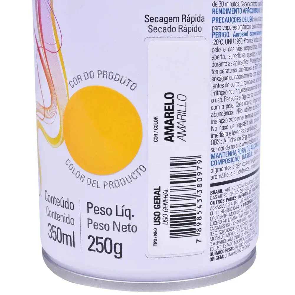 Tinta spray uso geral amarelo 350ML Tekbond — fotografia 9