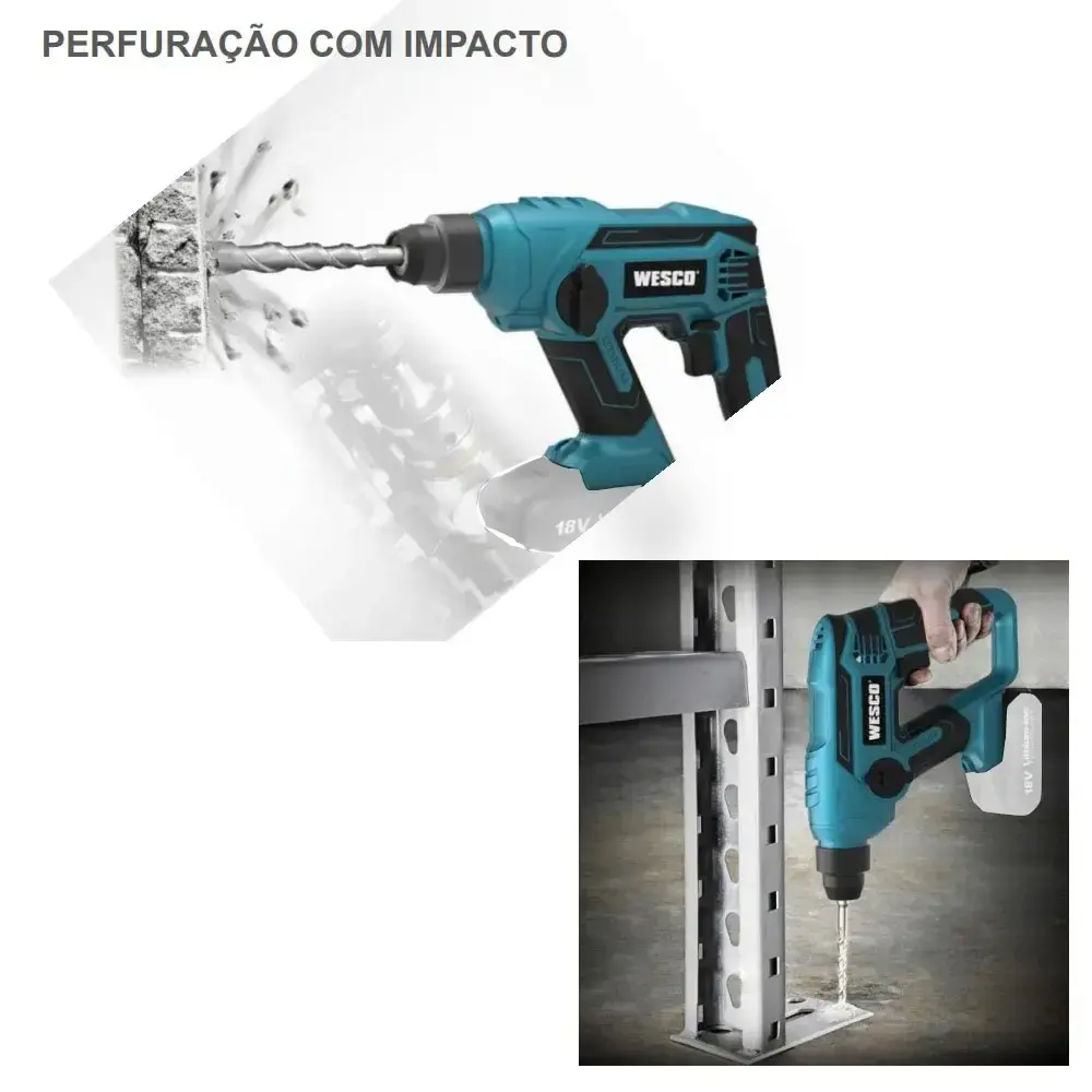 Martelete rotativo perfurador a bateria 18V sds-plus WS2990.9 Wesco — fotografia 3
