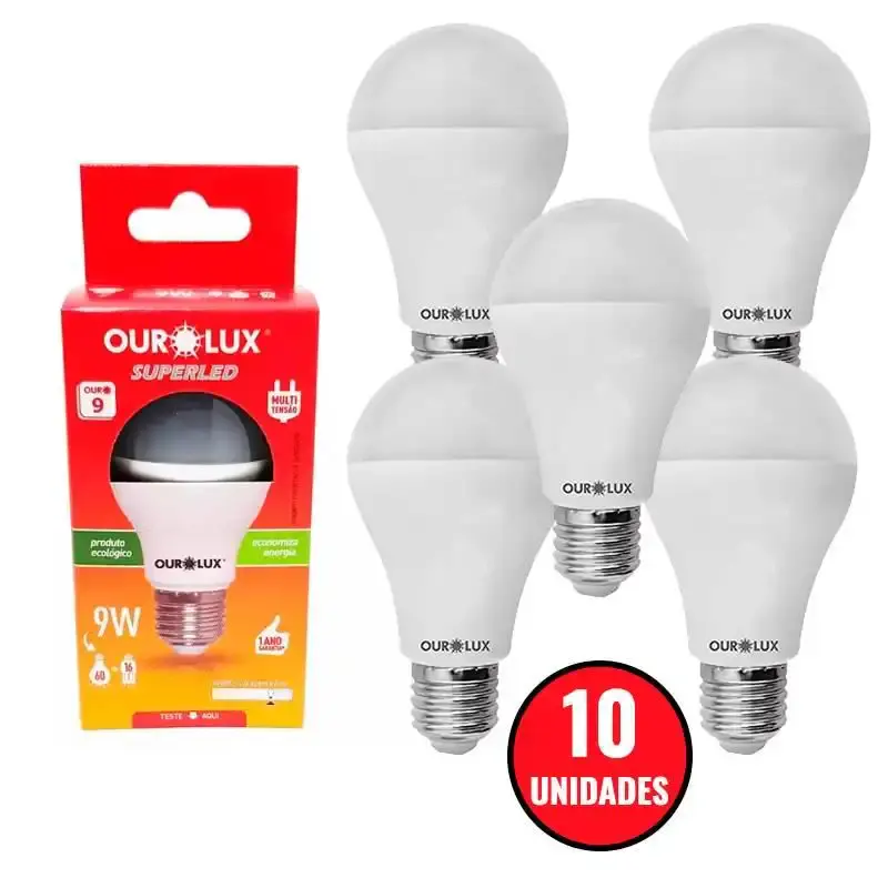 Kit 10 unidades lâmpadas LED superled A60 9W E27 luz branca bivolt 20031 Ourolux