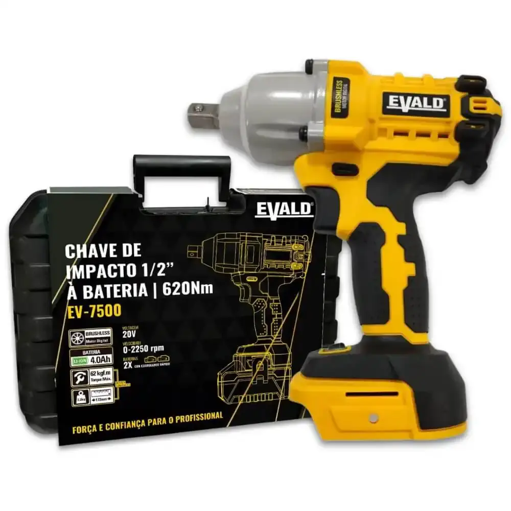 Chave de impacto 20V 620NM EV7600 2 baterias jogo soquetes longos 14-21MM 4 pçs Evald — fotografia 4