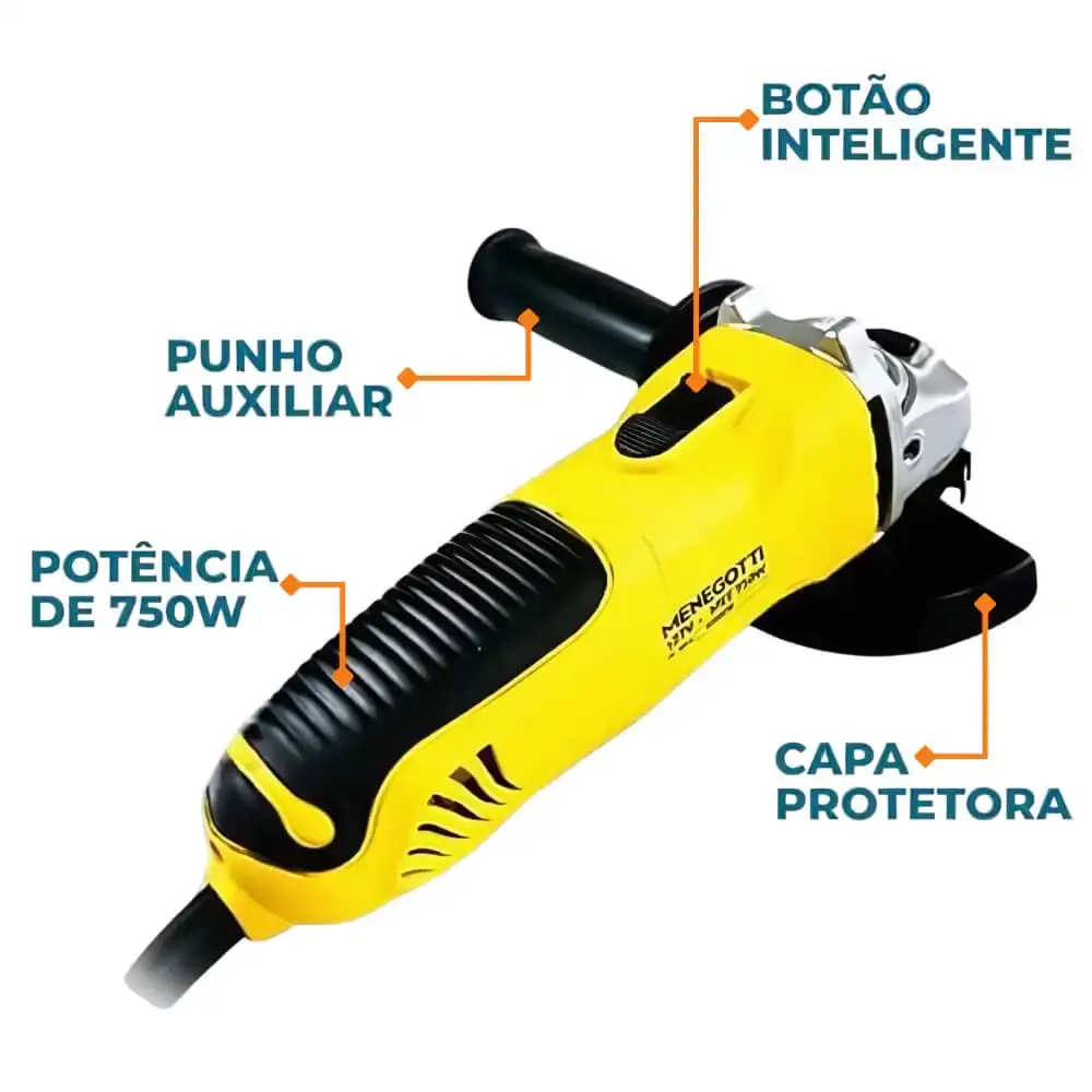 Esmerilhadeira angular 750W 4.1/2 POL MEE-750 Menegotti 220 V — fotografia 7