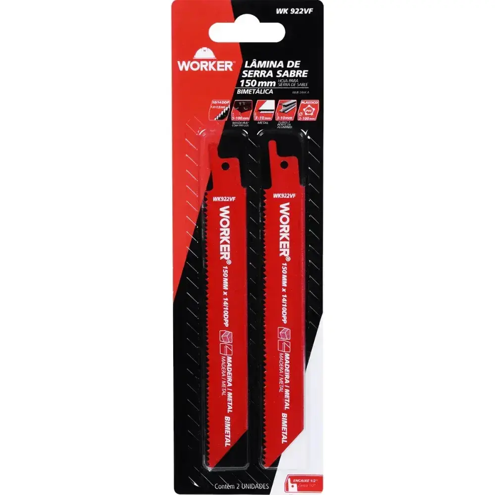 Lâmina para serra sabre bimetálica 1/2” 150MM 10/14 dentes Worker — fotografia 9