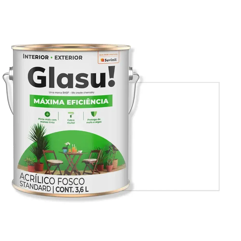Tinta acrílica máxima eficiência fosco branco 3,6L glasu Suvinil Glasu! — fotografia 2