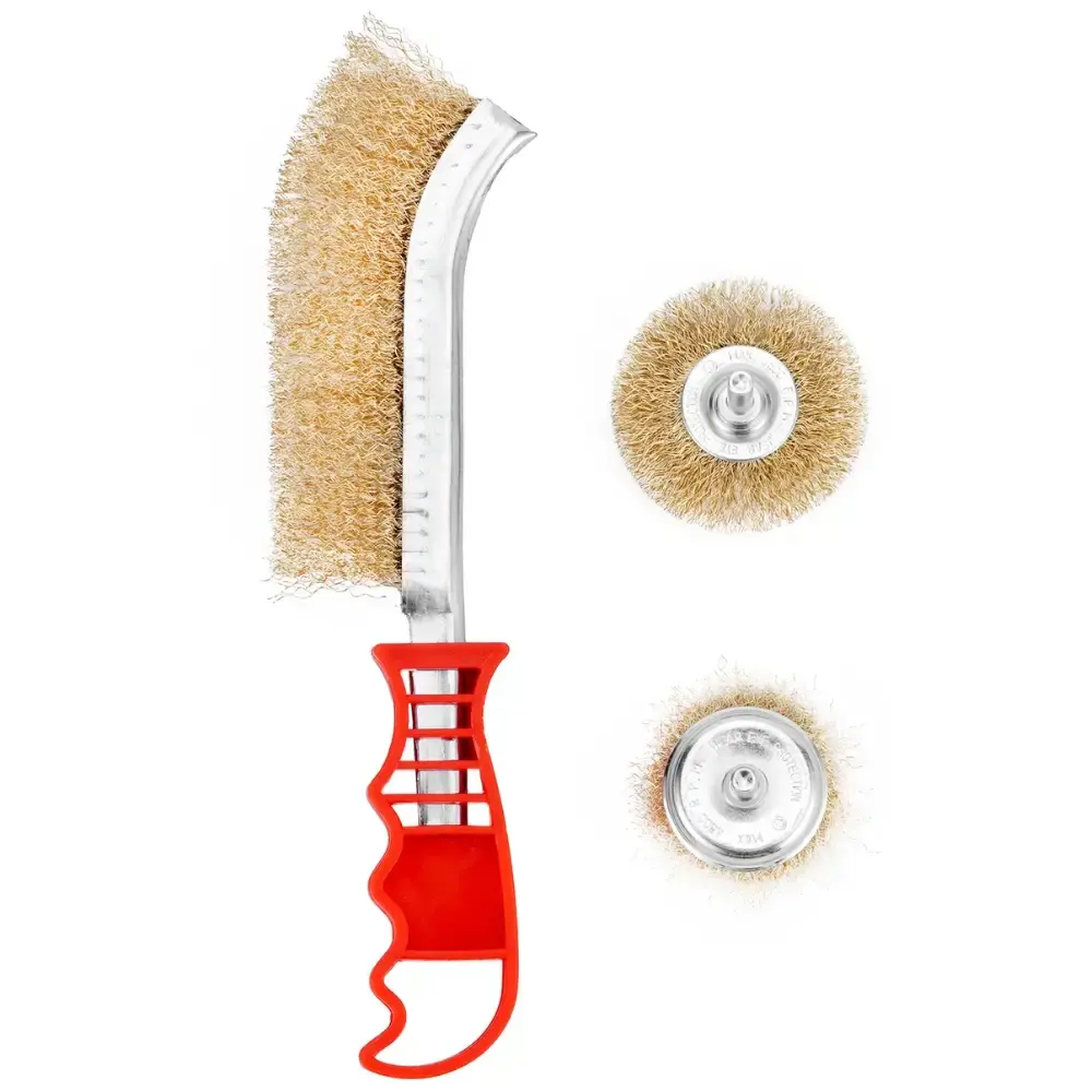 Escova de aço kit com 3 peças 1 manual e 2 circulares haste 65 MM MTX — fotografia de referência