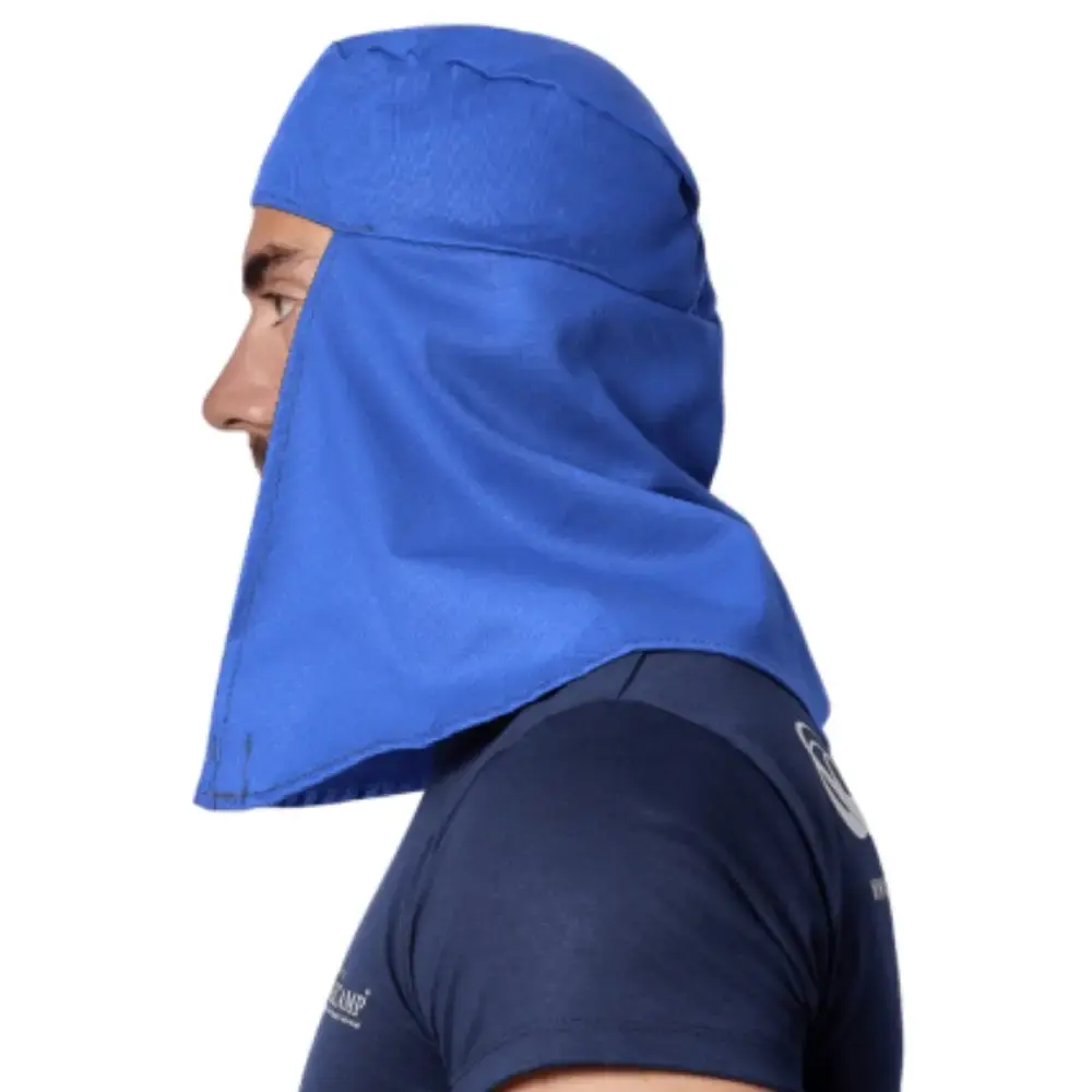 Touca soldador brim azul com elástico e velcro CA 49731 10 unidades Evald — fotografia 5
