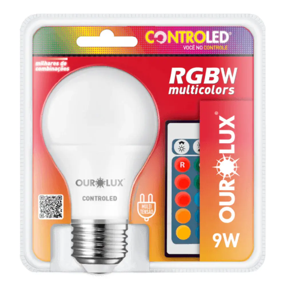 Lâmpada led multicor 9W rgbw bivolt E27 Ourolux