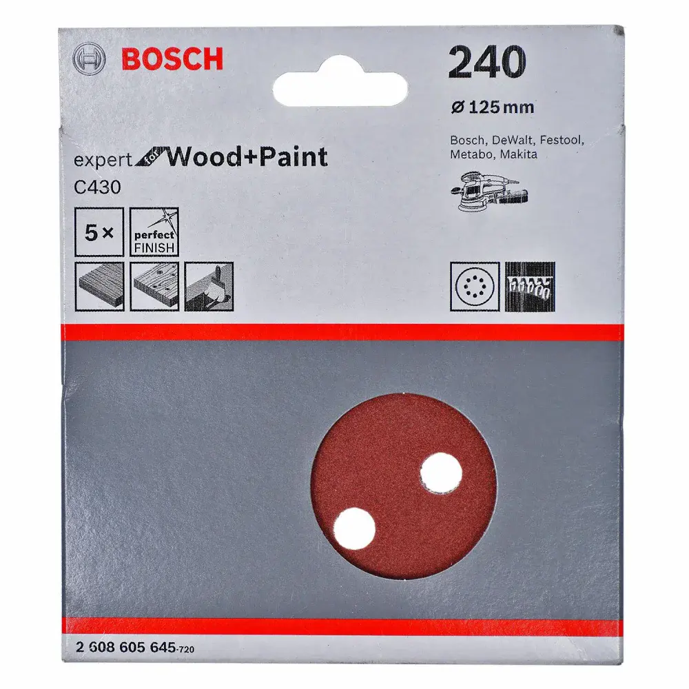 Lixa disco velcro para madeira 5 peç 125MM G240 Bosch