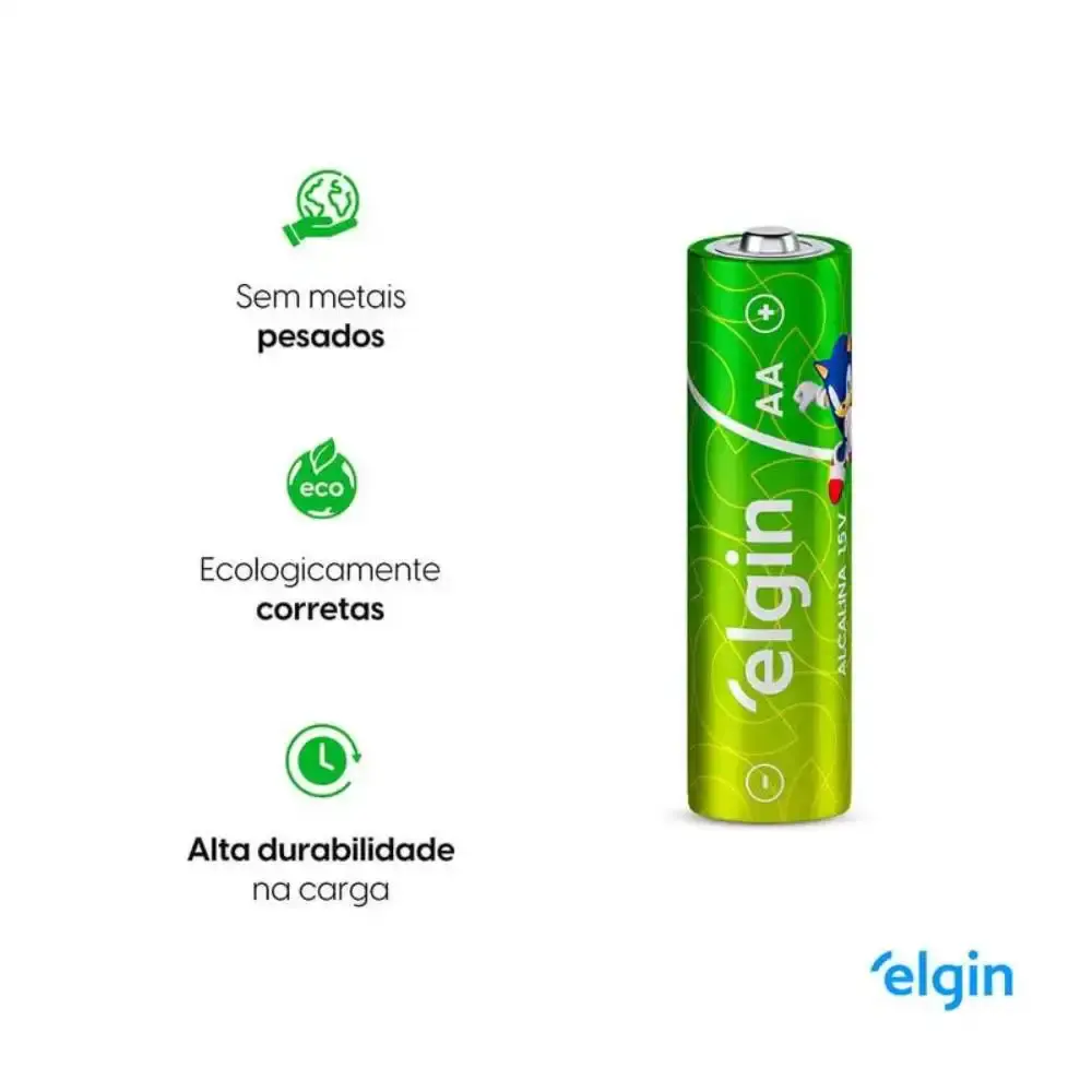 Pilha alcalina comum 1,5V AA 4 peças Elgin — fotografia 4