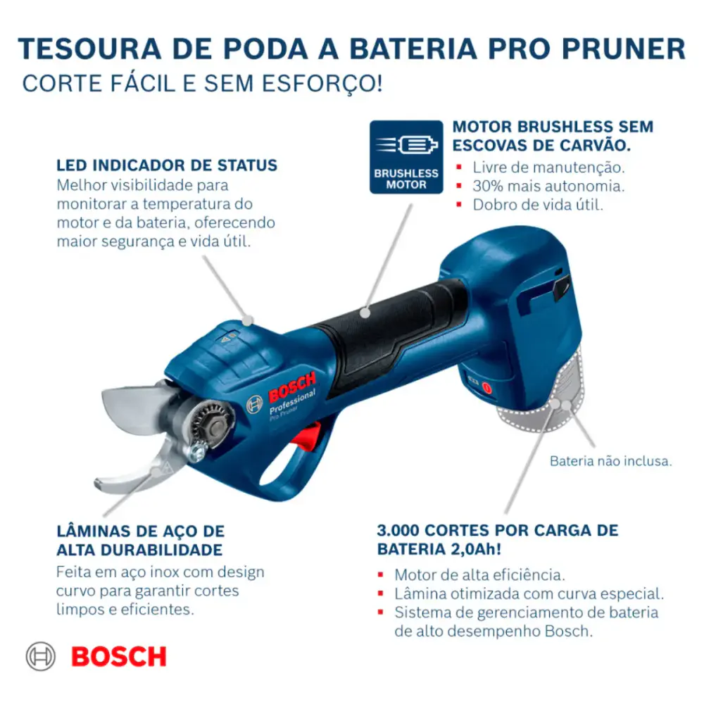 Tesoura para poda à bateria 12V pro pruner brushless sem bateria e sem carregador Bosch — fotografia 11
