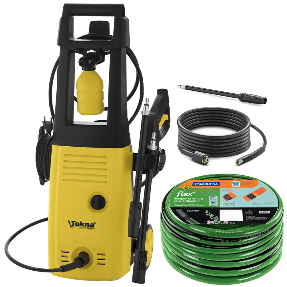 Lavadora de alta pressão 1400W shampoozeira rodas e mangueira 10M 220V Tekna
