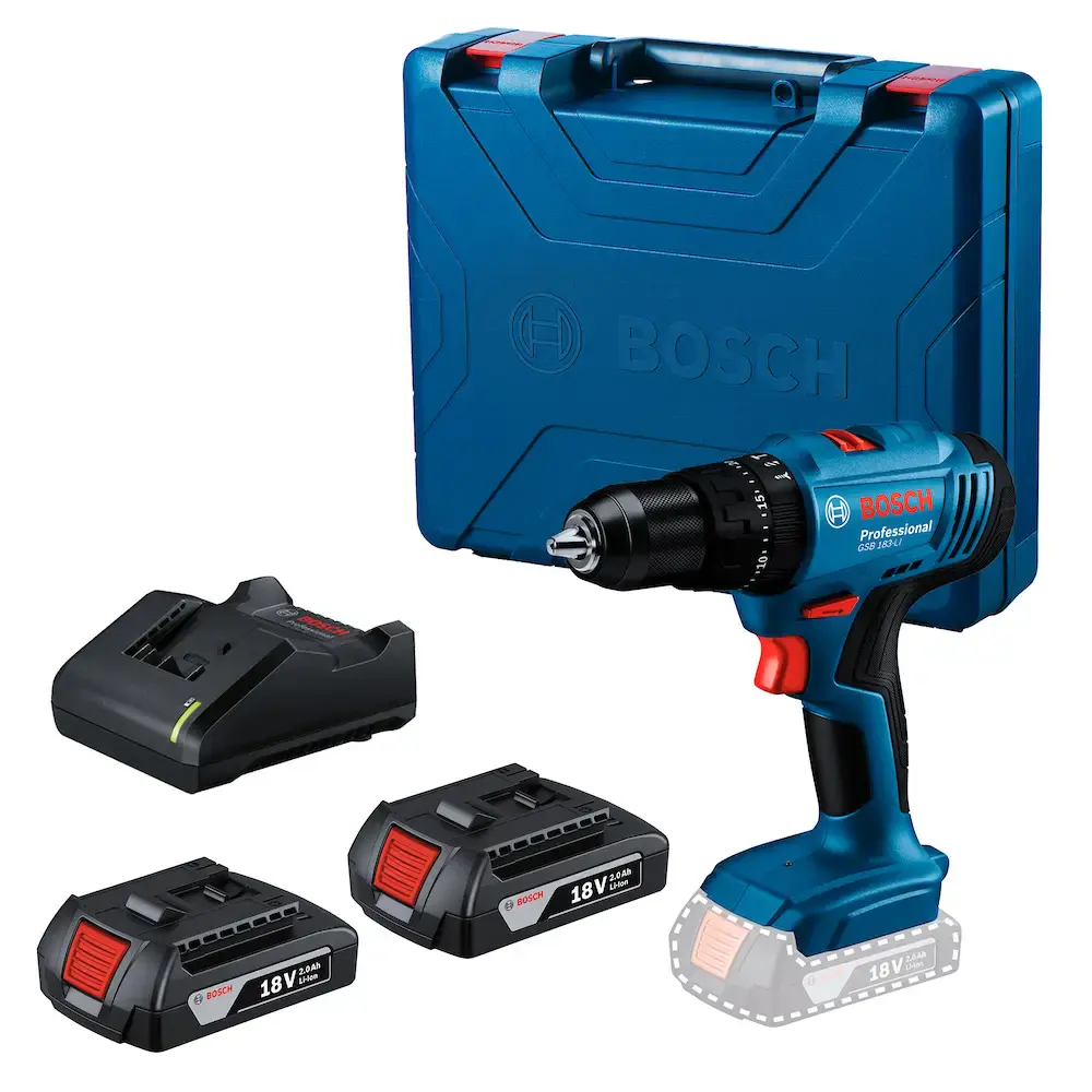 Parafusadeira furadeira impacto Bosch 56NM 2 baterias e maleta GSB 183-LI