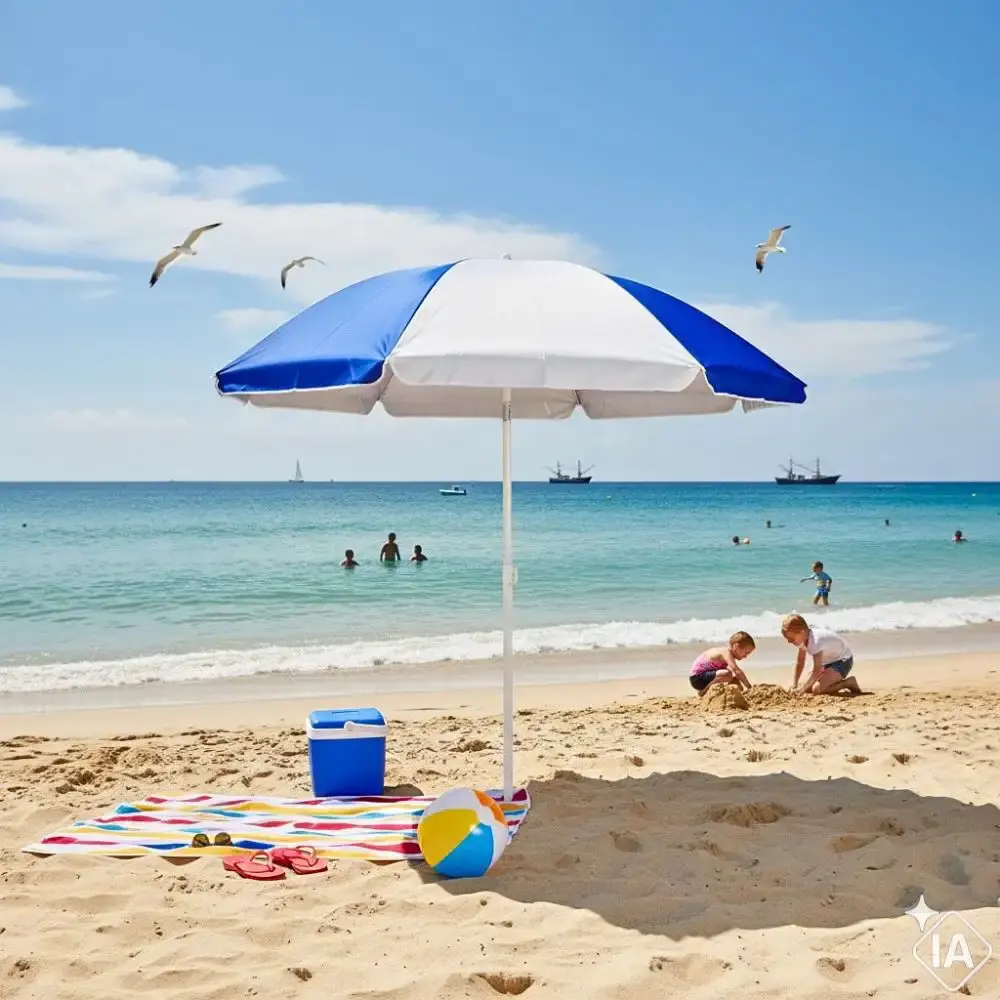 Guarda sol grande 1,80 metros poliéster FPS50 com bolsa Zelt Azul e Branco — fotografia 8