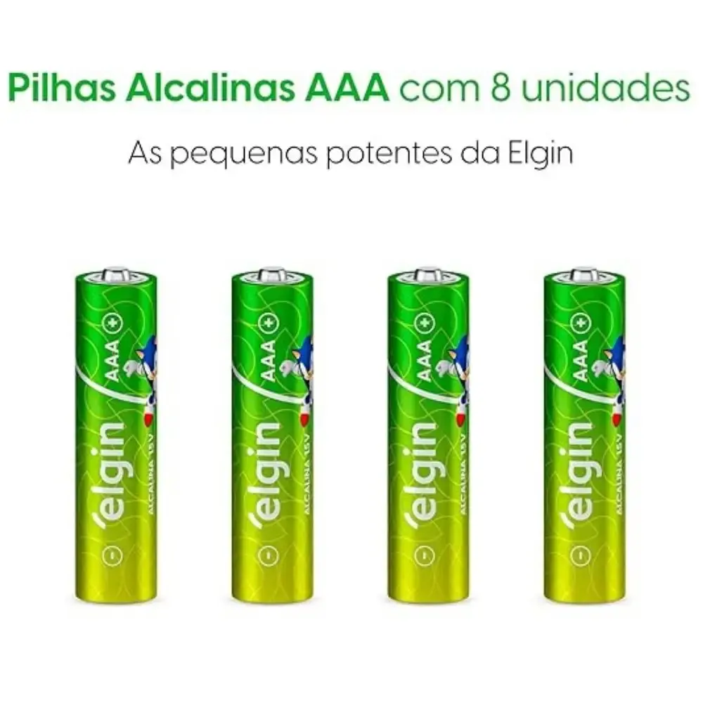 Pilha alcalina tipo palito 1,5V AAA 8 peças Elgin — fotografia 5