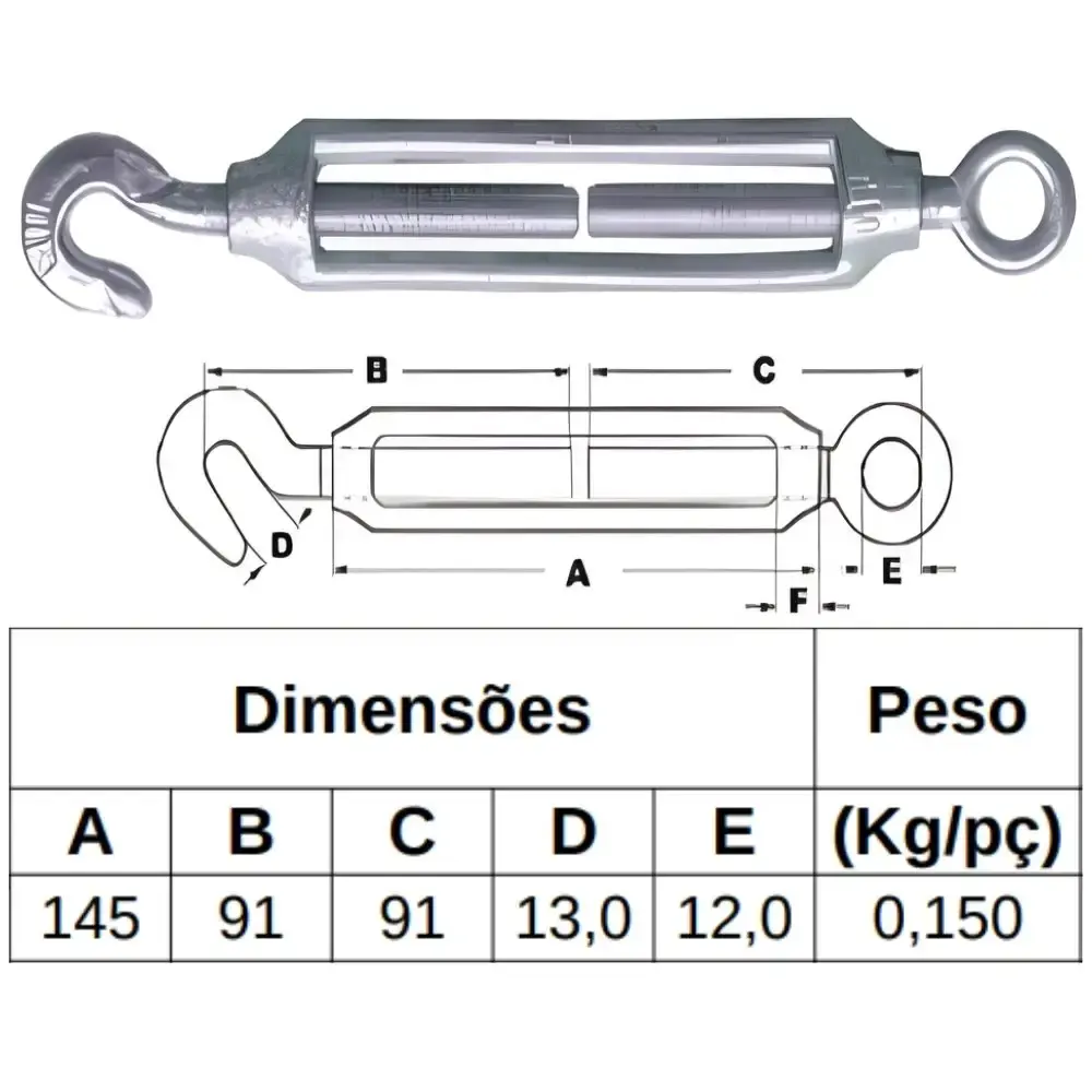 Esticador para cabo de aço gancho olhal 3/8 POL 100KG Belenus — fotografia 5