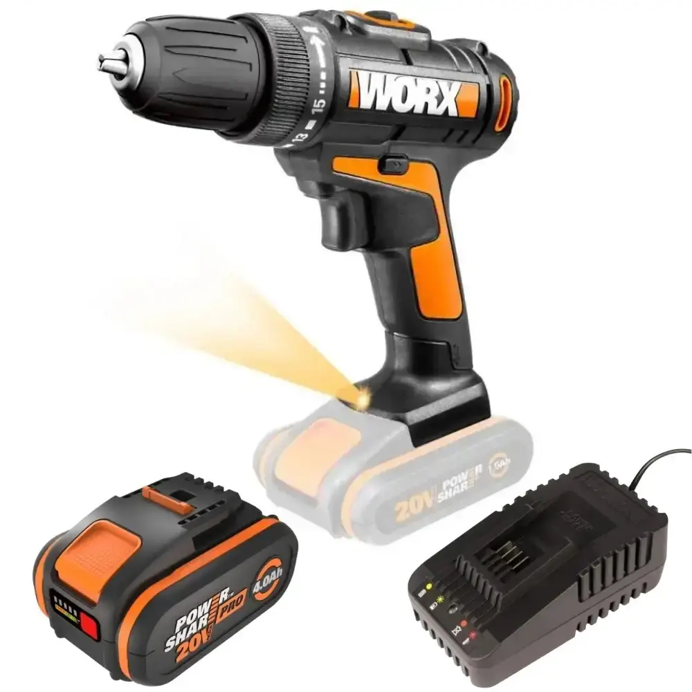 Parafusadeira e furadeira 30NM com bateria 20V 4,0AH e carregador bivolt worx Positec