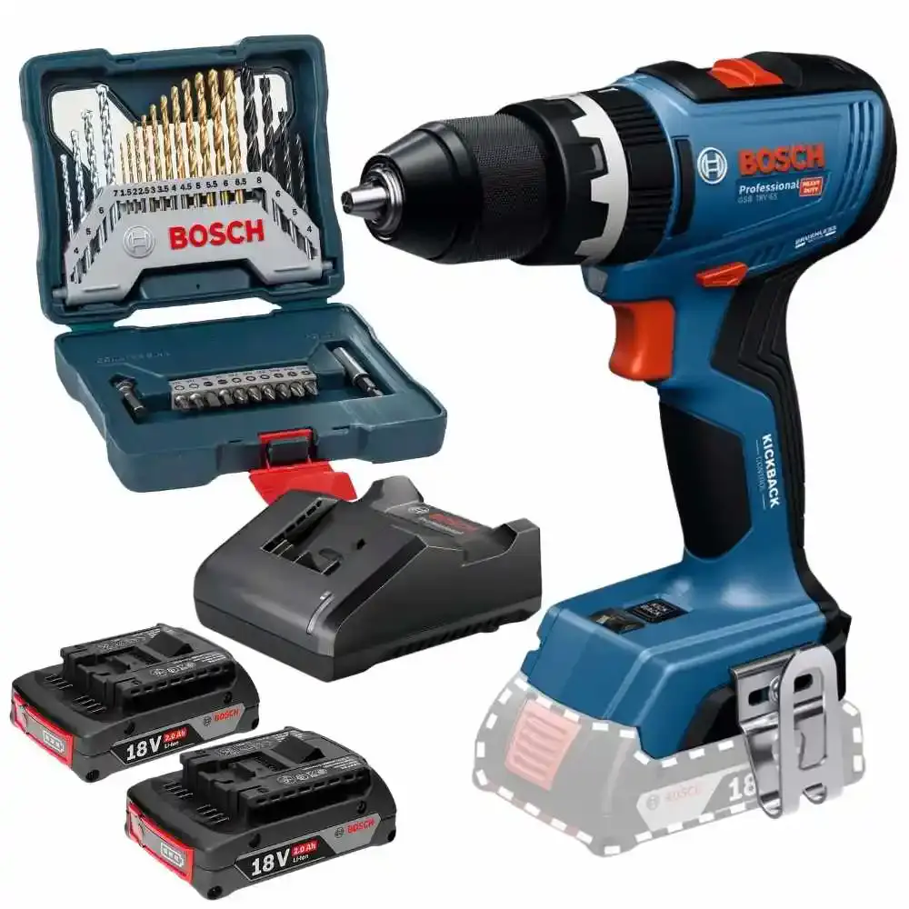 Parafusadeira de impacto 65NM com 2 baterias 18V 2,0AH carregador e kit brocas 30 peças Bosch