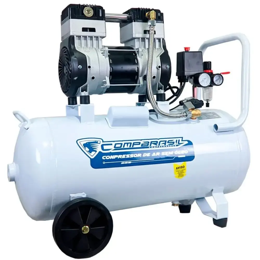 Compressor de ar portátil 10,6 pés 2 HP 50 litros silencioso isento de óleo 1500-50L Compbrasil 220 V — fotografia 2