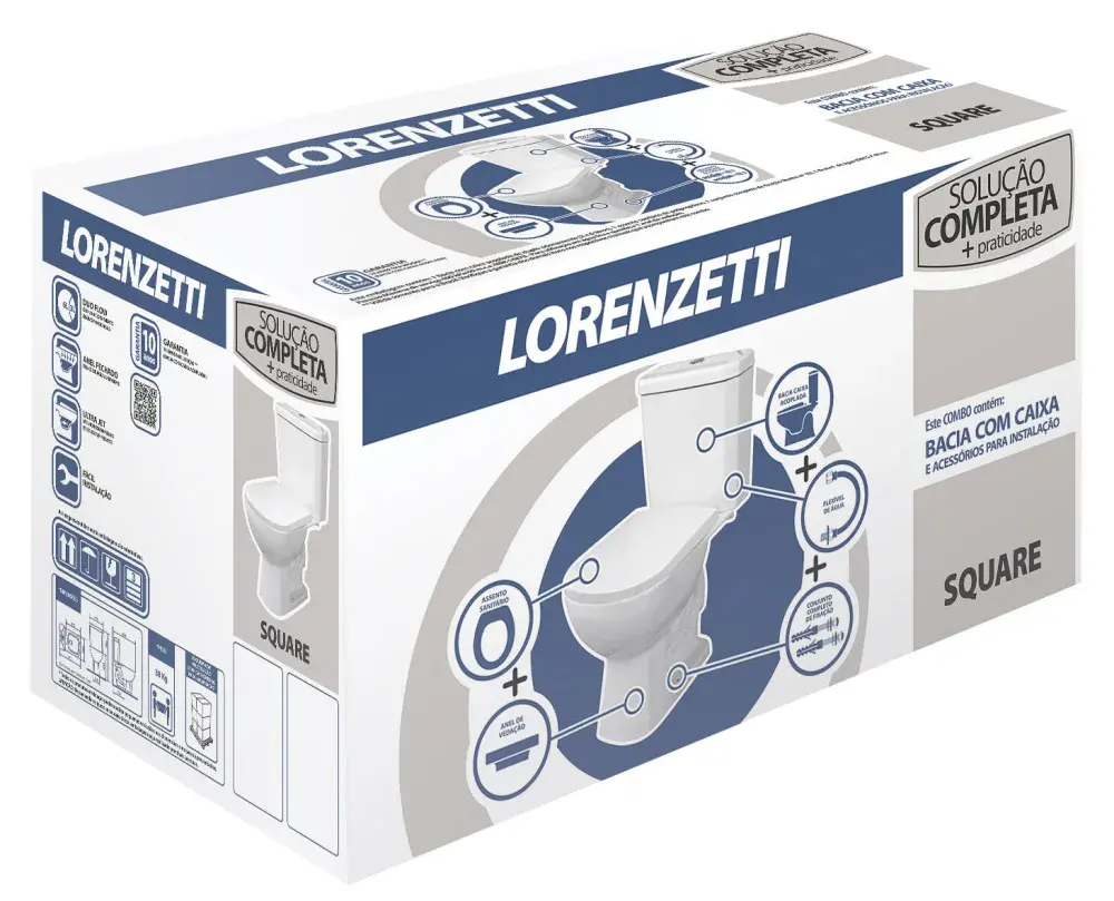 Kit bacia e caixa acoplada square dual flush 3/6L completo lorenzetti Lorenzetti Duchas — fotografia 6