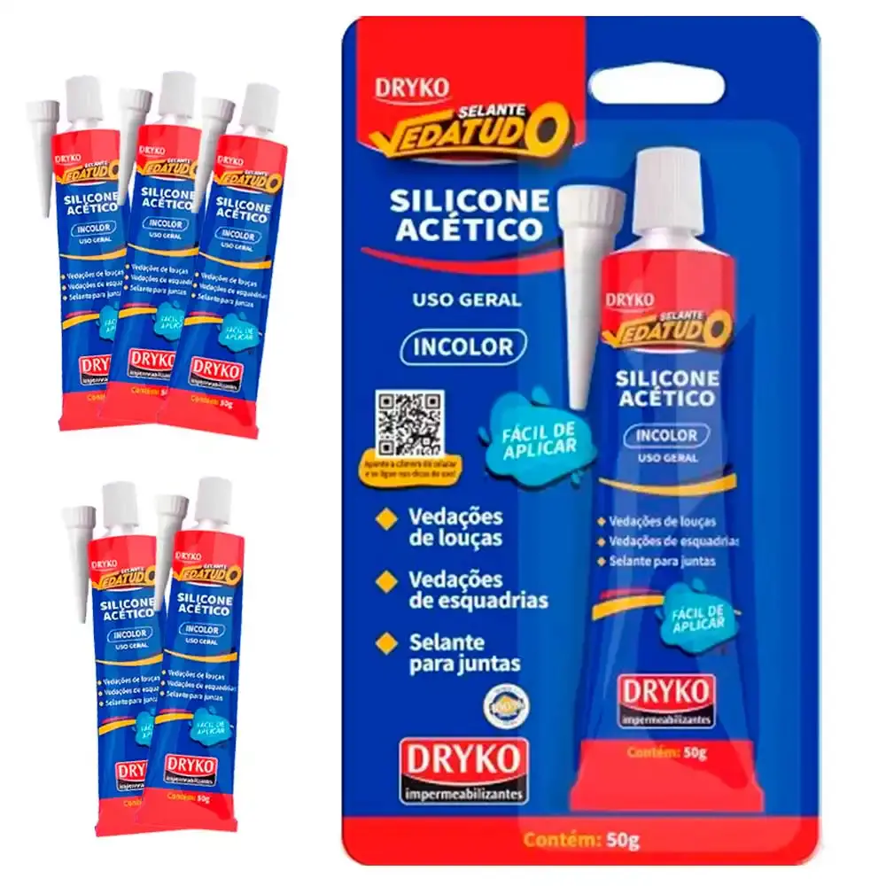 Silicone incolor acético vedatudo 50G 6 unidades Dryko — fotografia de referência
