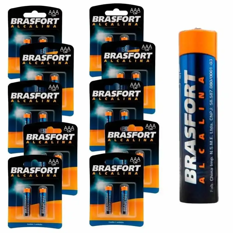 Pilha alcalina palito AAA 1.5V kit com 20 unidades Brasfort