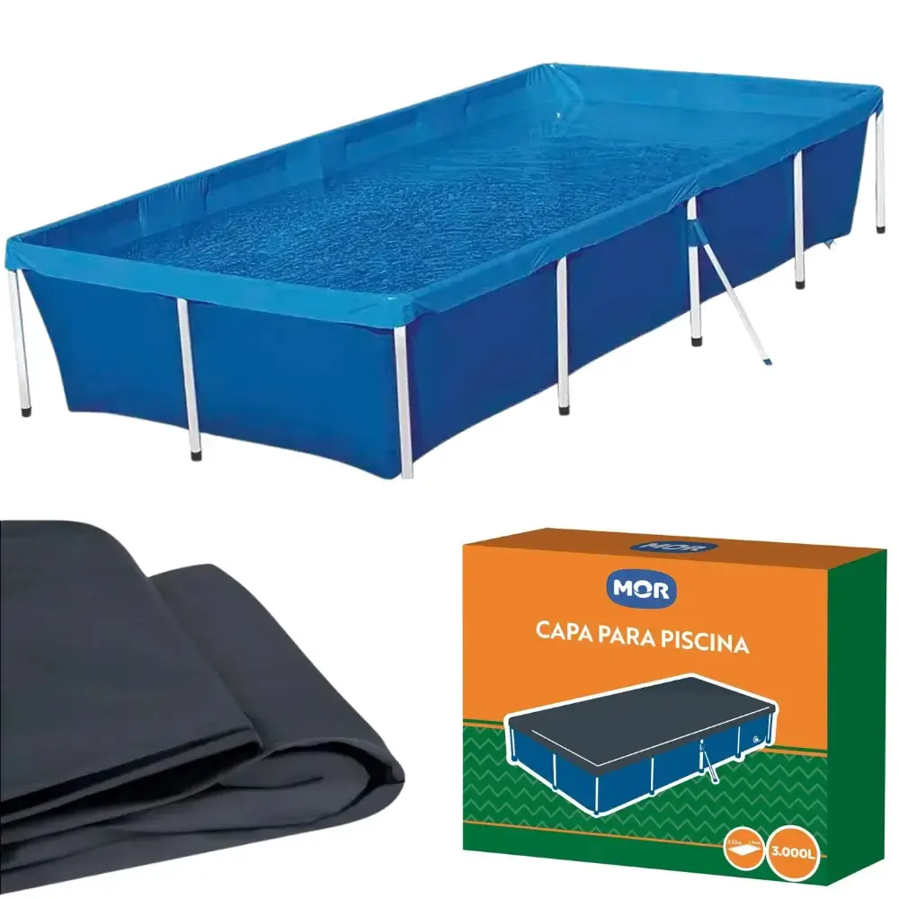 Piscina com Armação 3.000 Litros 58 x 187 x 277 cm com Capa para Piscina MOR — fotografia de referência