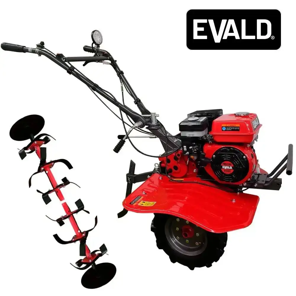 Motocultivador gasolina 7,0 HP 4T 212 CC EV790R com carreta agrícola basculante 250 KG Evald — fotografia 6