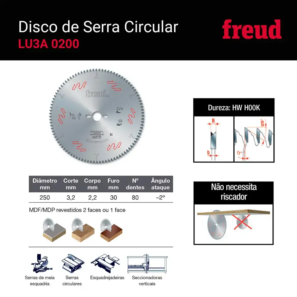 Disco serra circular 10 POL 250 MM 80D para MDF LU3A 0200 Freud — fotografia 3