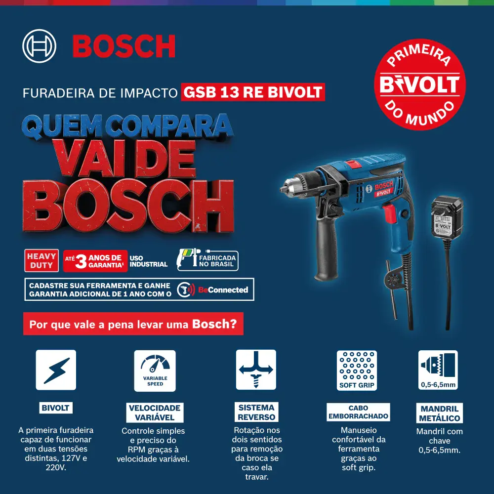 Furadeira de impacto gsb 13 re bivolt da Bosch — fotografia 6