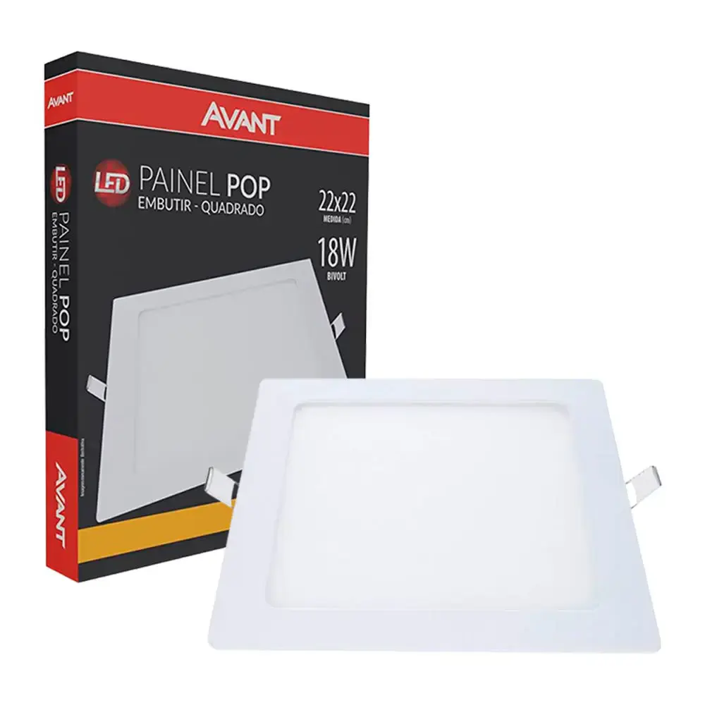 Kit 2 unidades plafon led 3000K quadrado 18W painel embutir slim Avant — fotografia 3