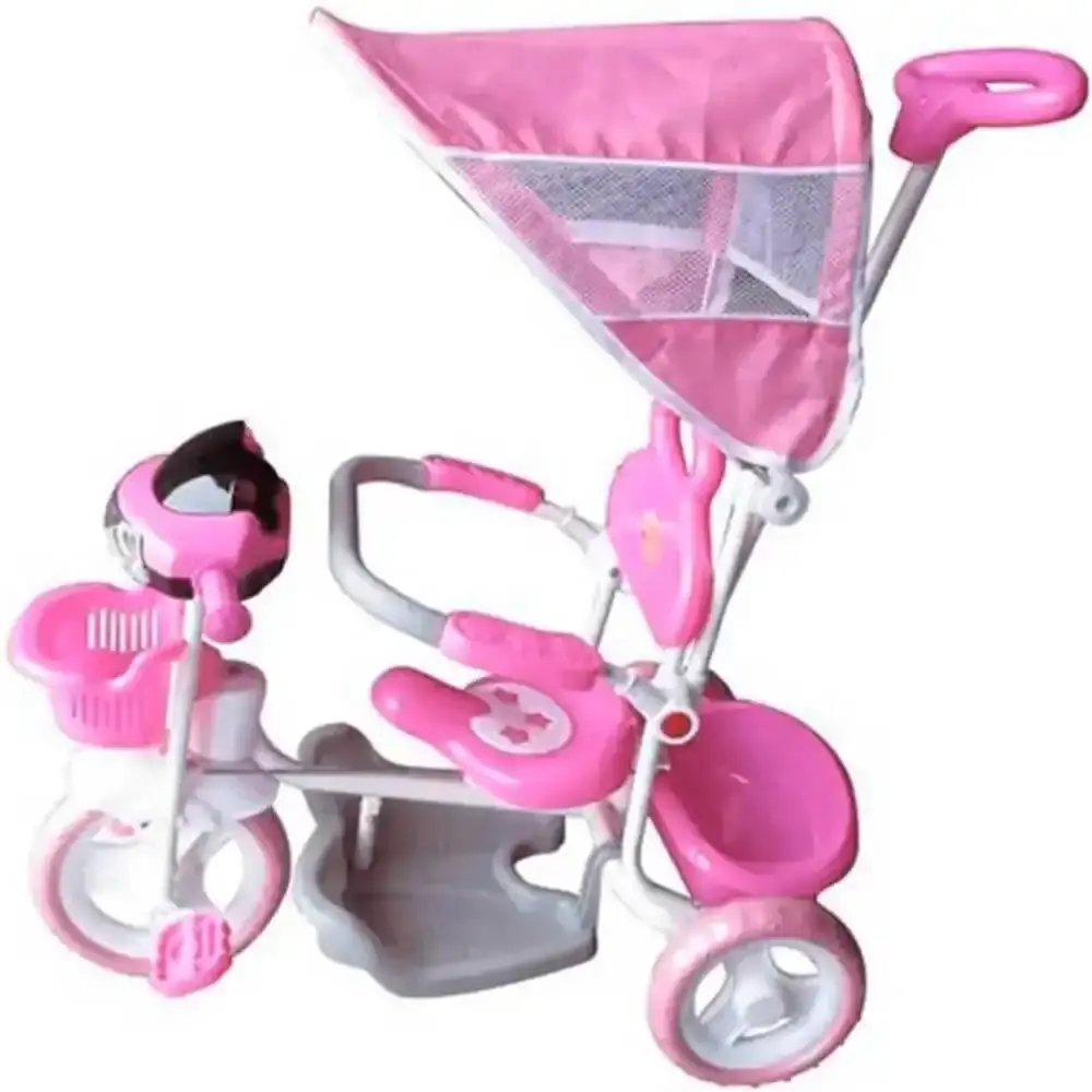 Triciclo motoca infantil passeio rosa com empurrador e cobertura BW003-R ImportWay — fotografia 4