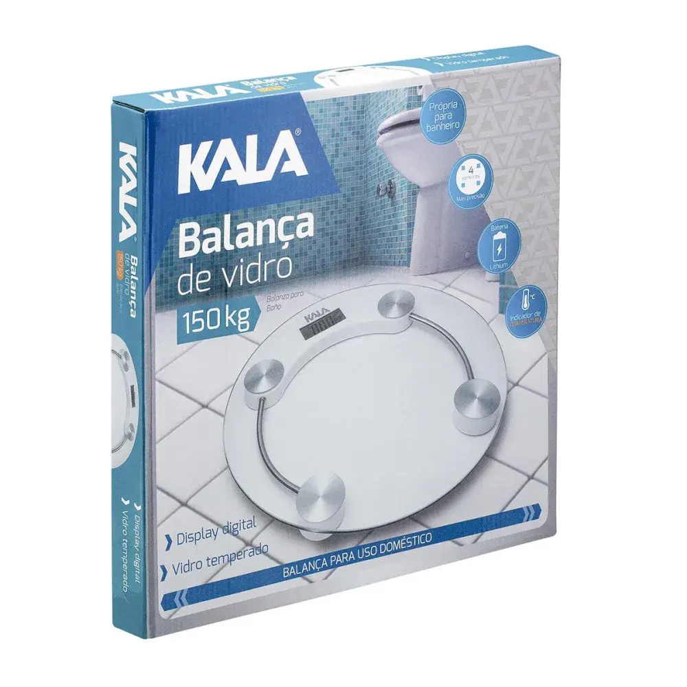 Balança digital redonda de vidro temperado para até 150KG Kala