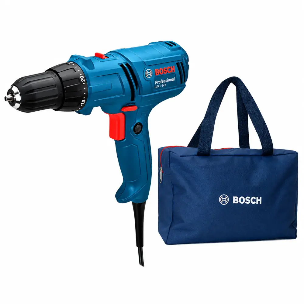 Parafusadeira e furadeira Bosch gsr 7-14E 400W com bolsa Bosch — fotografia de referência