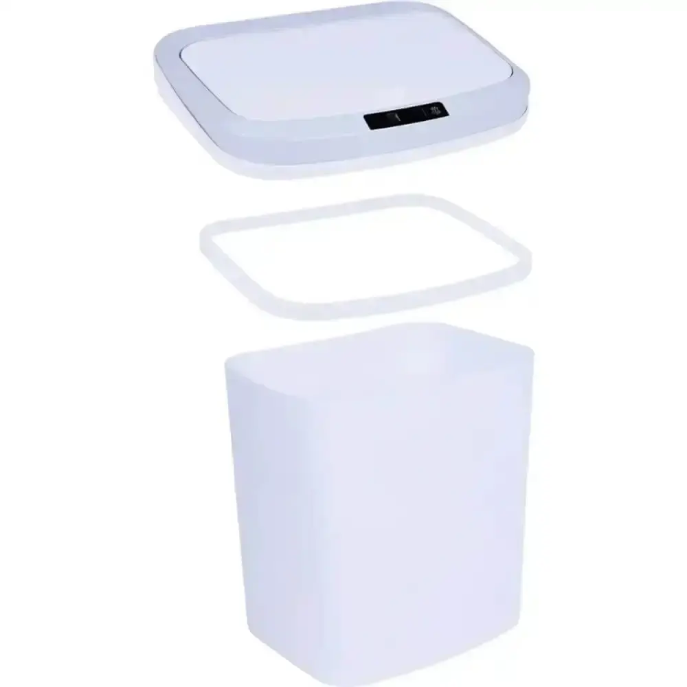 Lixeira automática branca 16 litros USB Kala com suporte para papel higiênico 3 rolos branco evald — fotografia 4
