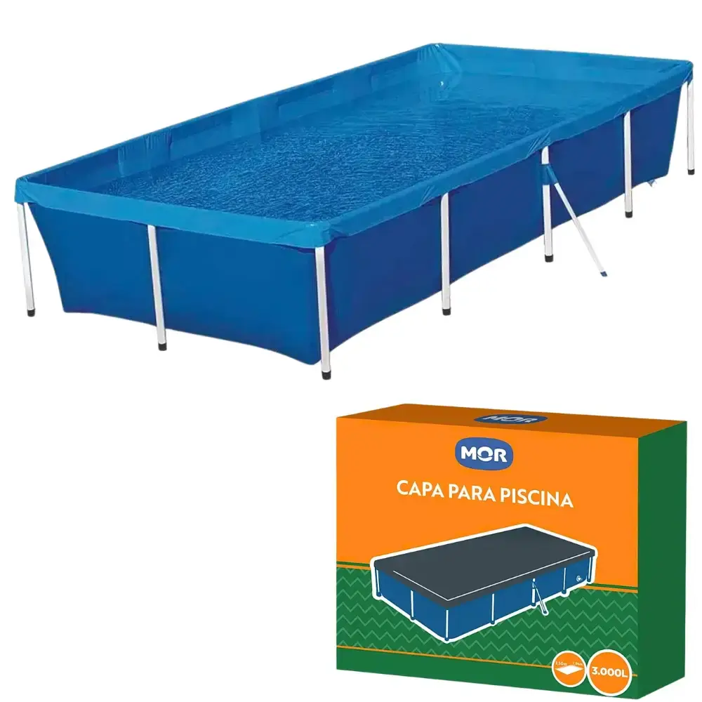 Piscina com Armação 3.000 Litros 58 x 187 x 277 cm com Capa para Piscina MOR — fotografia 4