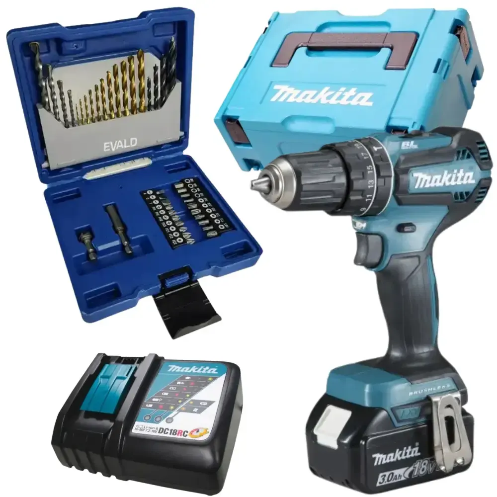 Parafusadeira de impacto 18V 1/2POL com bateria carregador bivolt Makita e estojo de brocas e pontas 41 pçs evald